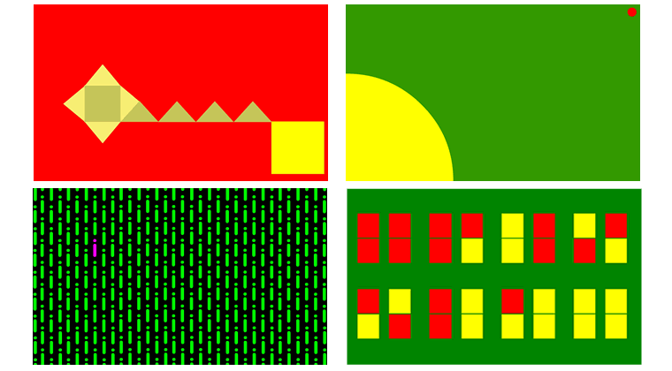 Balance (clockwise): Off-balance, Asymmetrical,  Symmetrical, Color Dominance